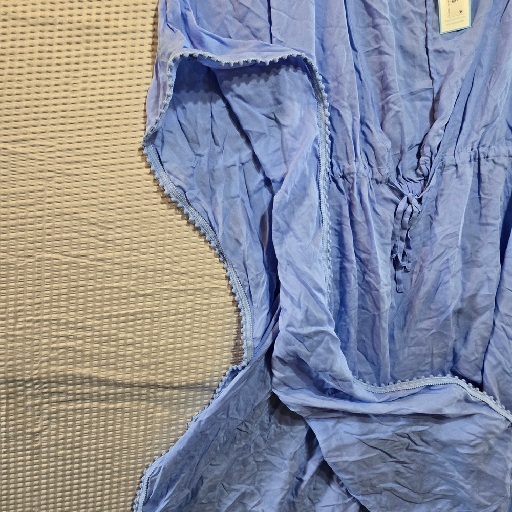 Draper James Blue Kaftan Swim Cover Up V-Neck Drawstring Waist Pom Pom Trim L - Picture 6 of 11